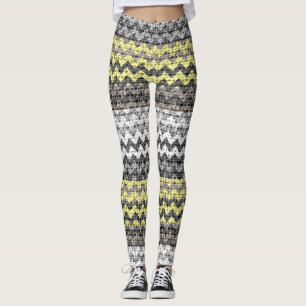 Geel Geel Witte Chevron Pattern Burlap Kijk Leggings