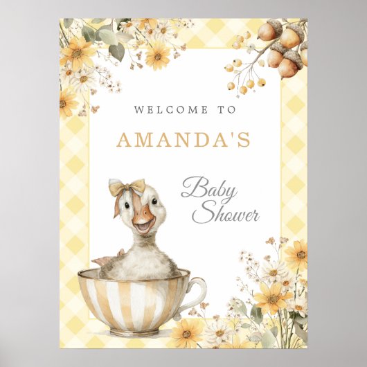 Geel Gekke Gans Baby shower Welkomstbord Poster (Voorkant)
