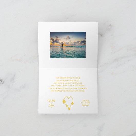 Geel gekleurde vlinder hart bruiloft dank u bedankkaart (Binnen)