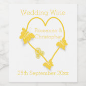 Geel gekleurde vlinder hart ontwerp bruiloft wijn etiket (Enkel label)