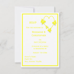 Geel Gekleurde Vlinders Hart Ontwerp Wedding RSVP Kaartje