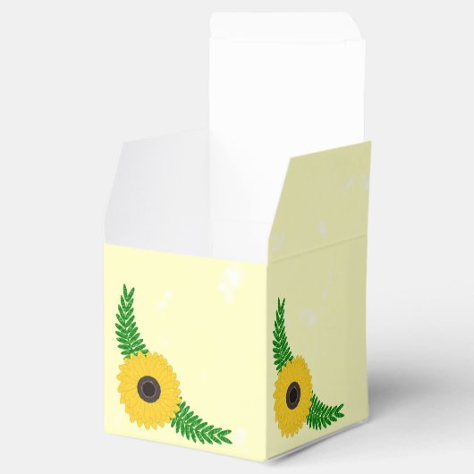 Geel gekleurde zonnebloem ontwerp bruiloft bedankdoosjes (Geopend)