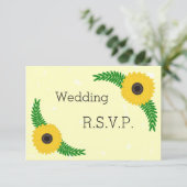 Geel gekleurde zonnebloem ontwerp bruiloft RSVP kaartje (Staand voorkant)