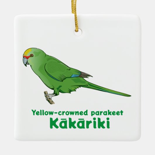 Geel gekroond Kakariki Keramisch Ornament (Voorkant)