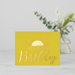 Geel Gelukkig Verjaardag Zonneschijn Echt Goud   Folie Feestdagen Briefkaart
