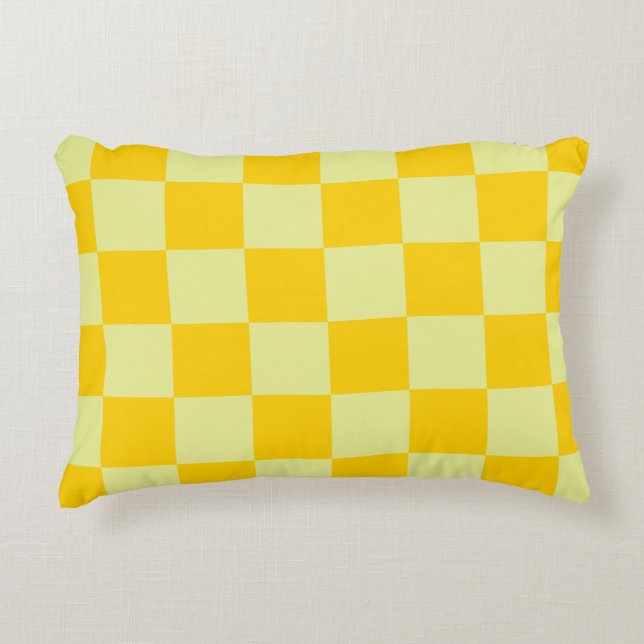 Geel geruit gingham patroon accent kussen (Voorkant)