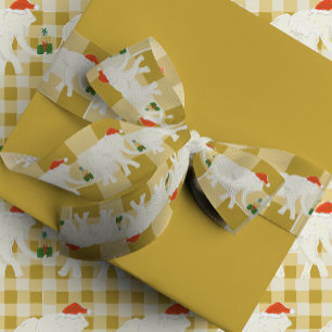 Geel geruit Witte Olifant Kerstfeest Grosgrain Lint