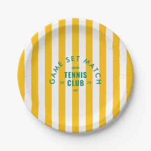 Geel Gestreepte Game Set Match Après Tennis Club Papieren Bordje