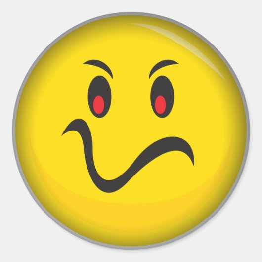 Geel gezicht dat geërgerd is ronde sticker (Voorkant)