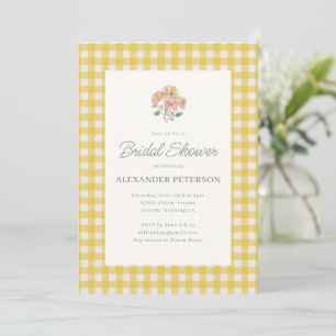 Geel Gingham Bloemenschildering Waterverf Bruidsdo Kaart