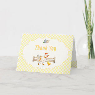 Geel Gingham Boerderij Verse Kuiken Baby Shower Bedankkaart