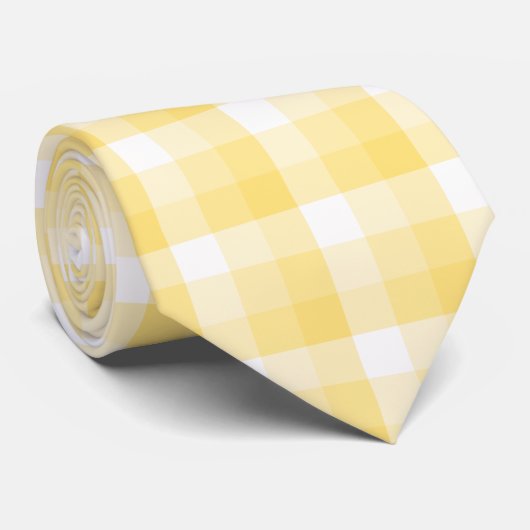 Geel Gingham Check Pattern. Stropdas (Opgerold)