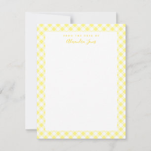 Geel Gingham Check Personal Stationery Note Kaart