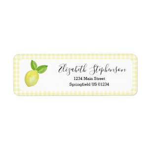 Geel Gingham Citroen Retouradreslabel Etiket