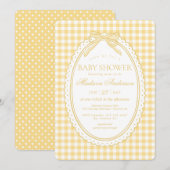 Geel Gingham Coquette Strik Babyfeestje Kaart (Voorkant / Achterkant)
