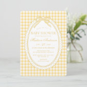 Geel Gingham Coquette Strik Babyfeestje Kaart (Staand voorkant)