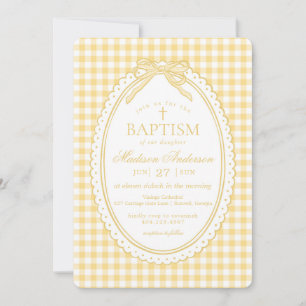 Geel Gingham Coquette Strik Doopfeestje Kaart