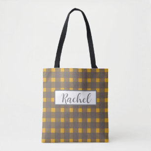 Geel Gingham Gepersonaliseerde Canvas tas