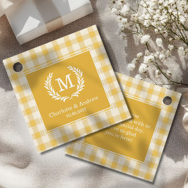 Geel Gingham Monogram Crest Custom Bedankjes Labels