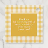 Geel Gingham Monogram Crest Custom Bedankjes Labels (Achterkant)