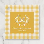 Geel Gingham Monogram Crest Custom Bedankjes Labels (Voorkant)