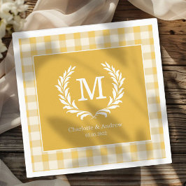 Geel Gingham Monogram Crest Custom Servet