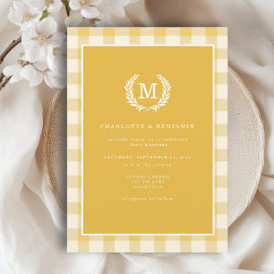 Geel Gingham Monogram Crest Kaart