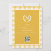 Geel Gingham Monogram Crest QR-code Kaart (Achterkant)