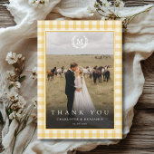 Geel Gingham Monogram Wapenschild 2 Foto Bedankkaart