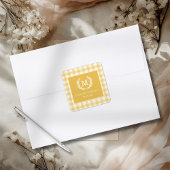 Geel Gingham Monogram Wapenschild Maatwerk Vierkante Sticker