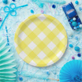 Geel Gingham Patroon Papieren Bordje (Feest)