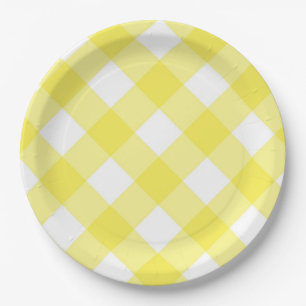Geel Gingham Patroon Papieren Bordje