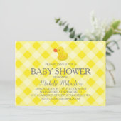 Geel Gingham Rubber Duckie Baby shower Kaart (Staand voorkant)