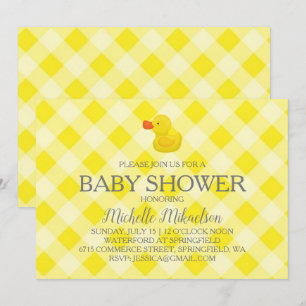 Geel Gingham Rubber Duckie Baby shower Kaart