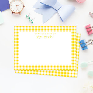 Geel Gingham Rut Papier voor Persoonlijk Gebruik Bedankkaart