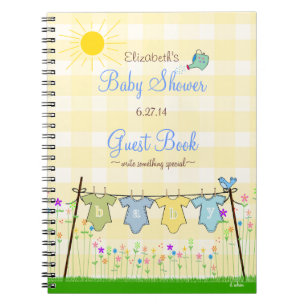 Geel Gingham Schattig Baby shower Guest Book   Notitieboek