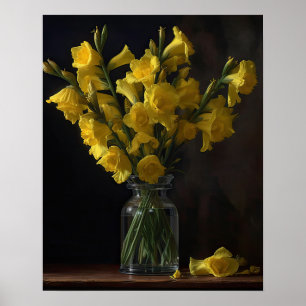 Geel Gladiolus Flowers Art Print Poster
