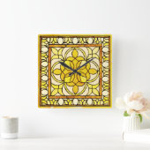 Geel Glas in lood Vierkante Klok (Huis)