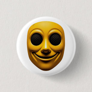 Geel glimlachend masker ronde button 3,2 cm