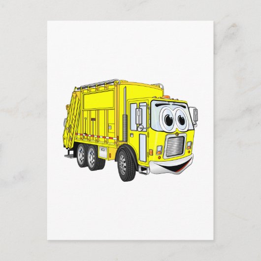Geel Glimlachende Vuilniswagen Cartoon Briefkaart (Voorkant)