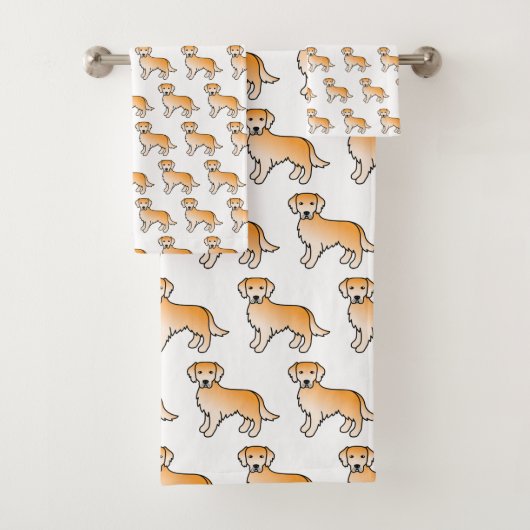 Geel Golden Retriever Cartoon Dog Patroon Bad Handdoek (Insitu)