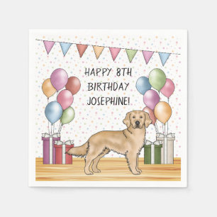 Geel Golden Retriever Kleurrijke Pastel Verjaardag Servet
