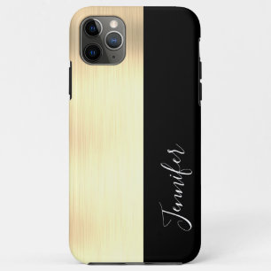 Geel Goud, Black Stripe DIY Naam, Wit Script iPhone 11 Pro Max Hoesje