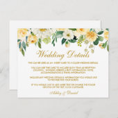 Geel Goud Bloemen Bruiloft Details Invoegen Kaart (Voorkant / Achterkant)