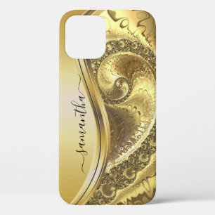 Geel goud bold metallic handgeschreven monogram iPhone 12 hoesje