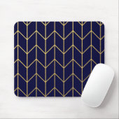 Geel goud Chevron Navy Blue Modern Chic Muismat (Met muis)