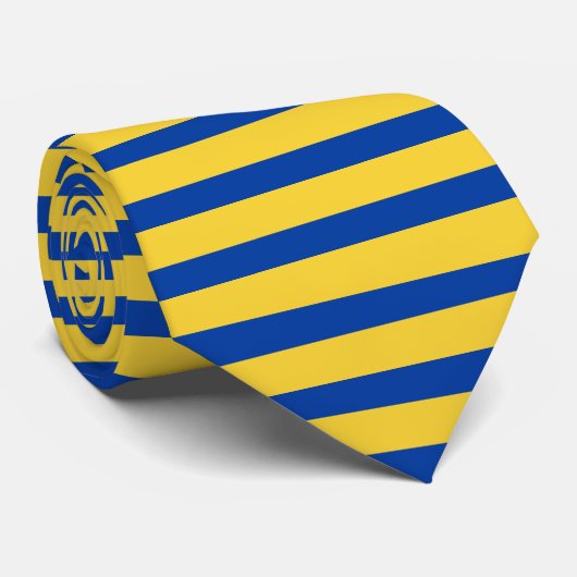 Geel goud en Royal Blue Horizontal Striped Stropda Stropdas (Opgerold)