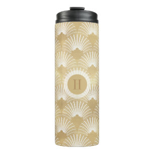 Geel goud en wit art-deco patroon. thermosbeker