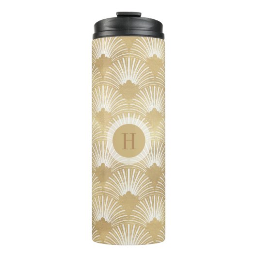 Geel goud en wit art-deco patroon. thermosbeker (Voorkant)