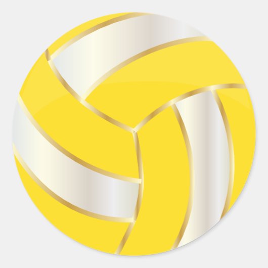 Geel, Goud en Wit Volleybal Ronde Sticker (Voorkant)